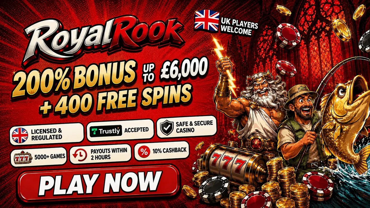 RoyalRook welcome offer: 200% bonus up to £6,000 plus 400 free spins